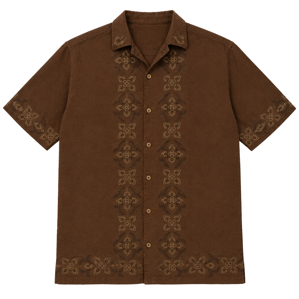 Tommy Bahama 100% Silk Brown Embroidered Button Up Y2K Resort Shirt Men’s M 1
