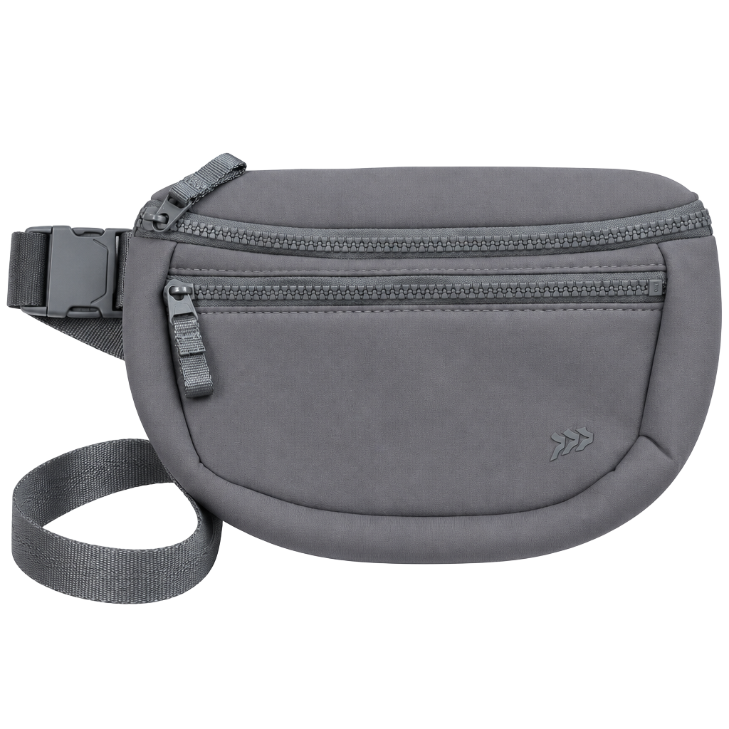 Gray Neoprene Belt Bag Crossbody Fanny Pack Multi Pocket Waist Bag 1
