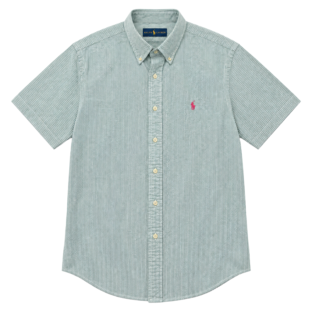 Ralph Lauren Seersucker Striped Short Sleeve Button Down Preppy Coastal Size XXL 1
