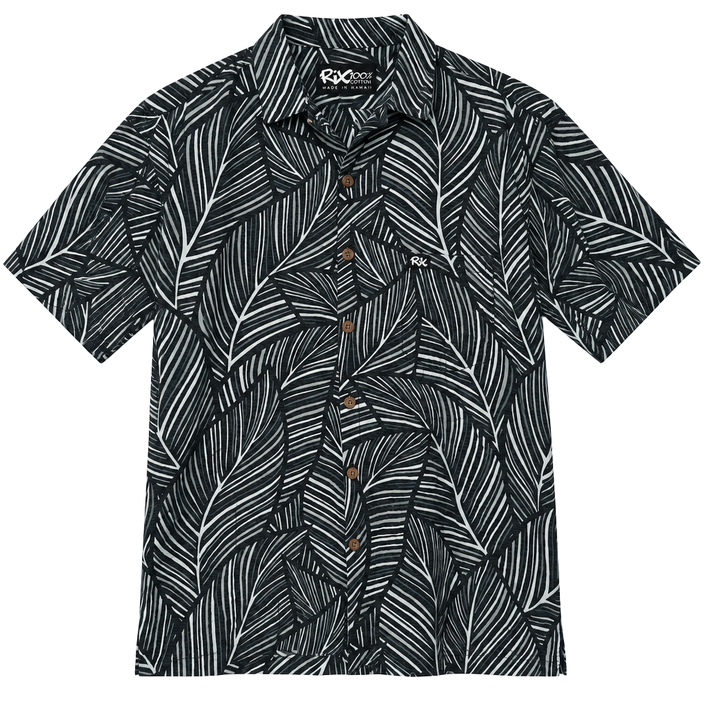 Black Tropical Leaf Hawaiian Aloha Button Up Resort Shirt Men’s XXL 1