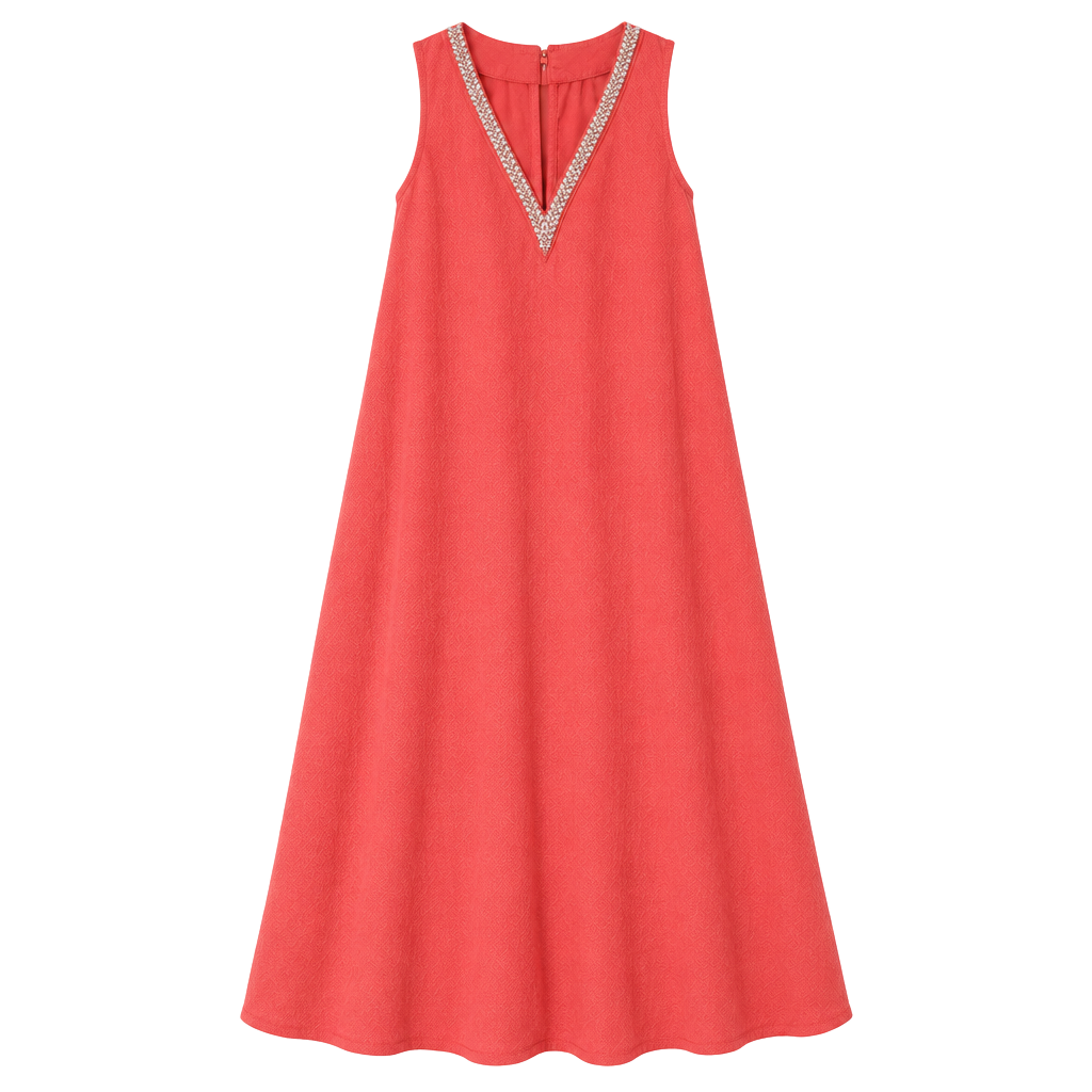 Coral Linen Blend Beaded Maxi Dress Coastal Boho Resort Sleeveless Size XL
1