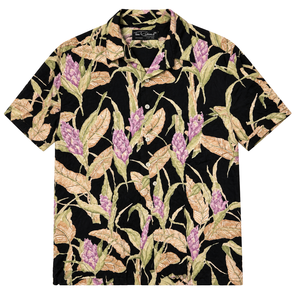 Black Tropical Floral Hawaiian Aloha Shirt Coastal Grandpa Resort Men's Size L 1