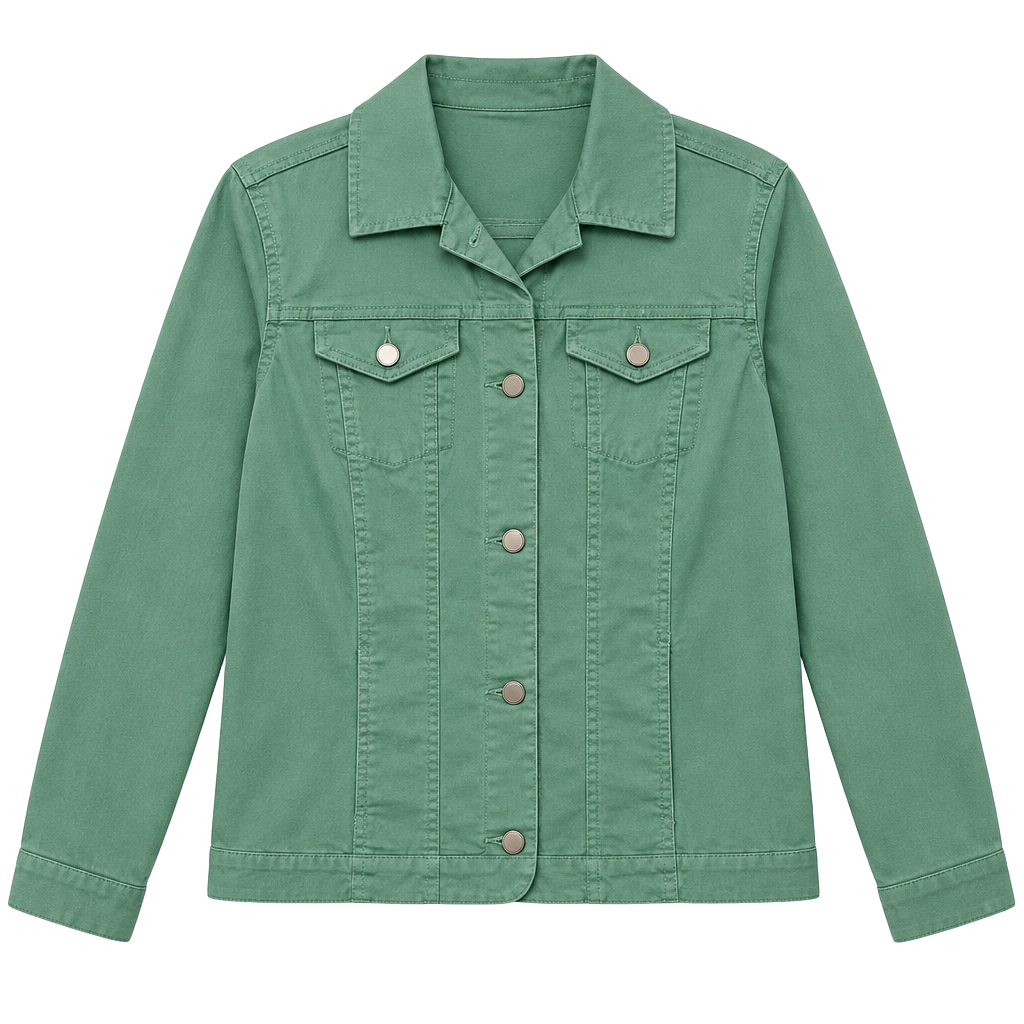 Mint Green Stretch Denim Jacket Button Front Coastal Preppy Casual Size S 1