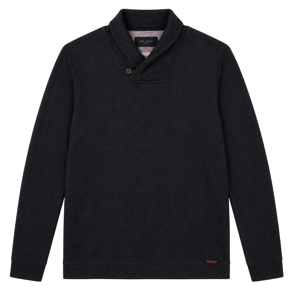 Ted Baker London Shawl Collar Pullover Sweater Black Quiet Luxury Size M 1