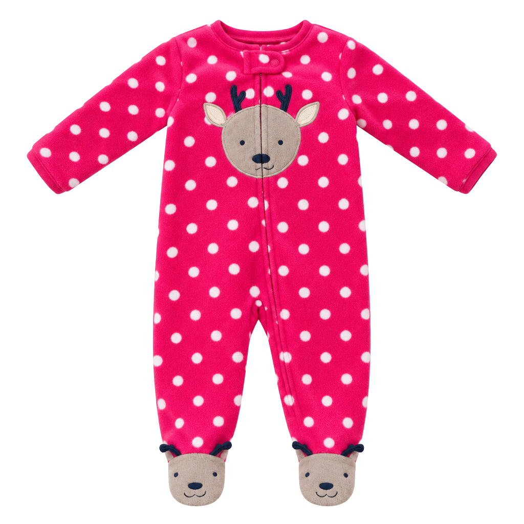 Carter's Just One You Reindeer Footed Sleeper Size 3M Red Polka Dot Fleece 1