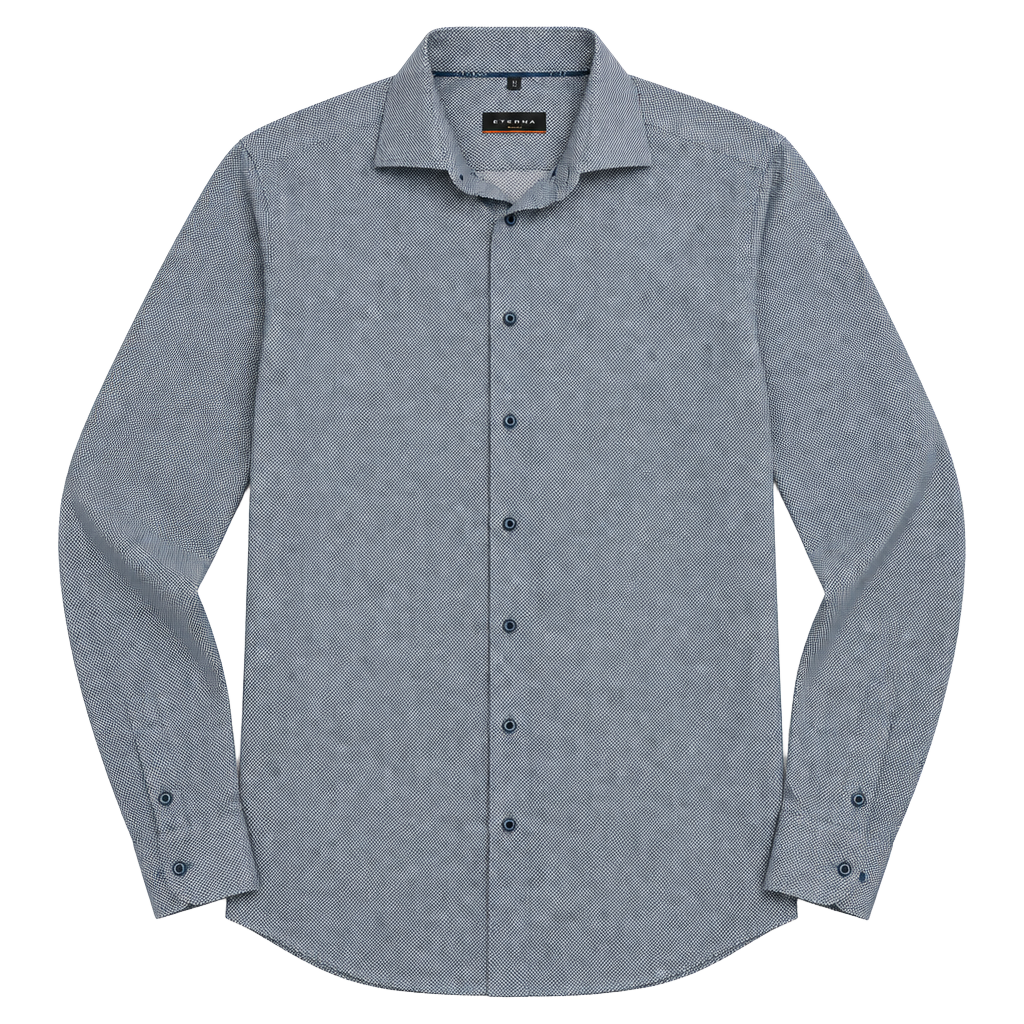 Eterna Slim Fit Shirt Size 41/16 Blue Geometric Cotton Long Sleeve 1