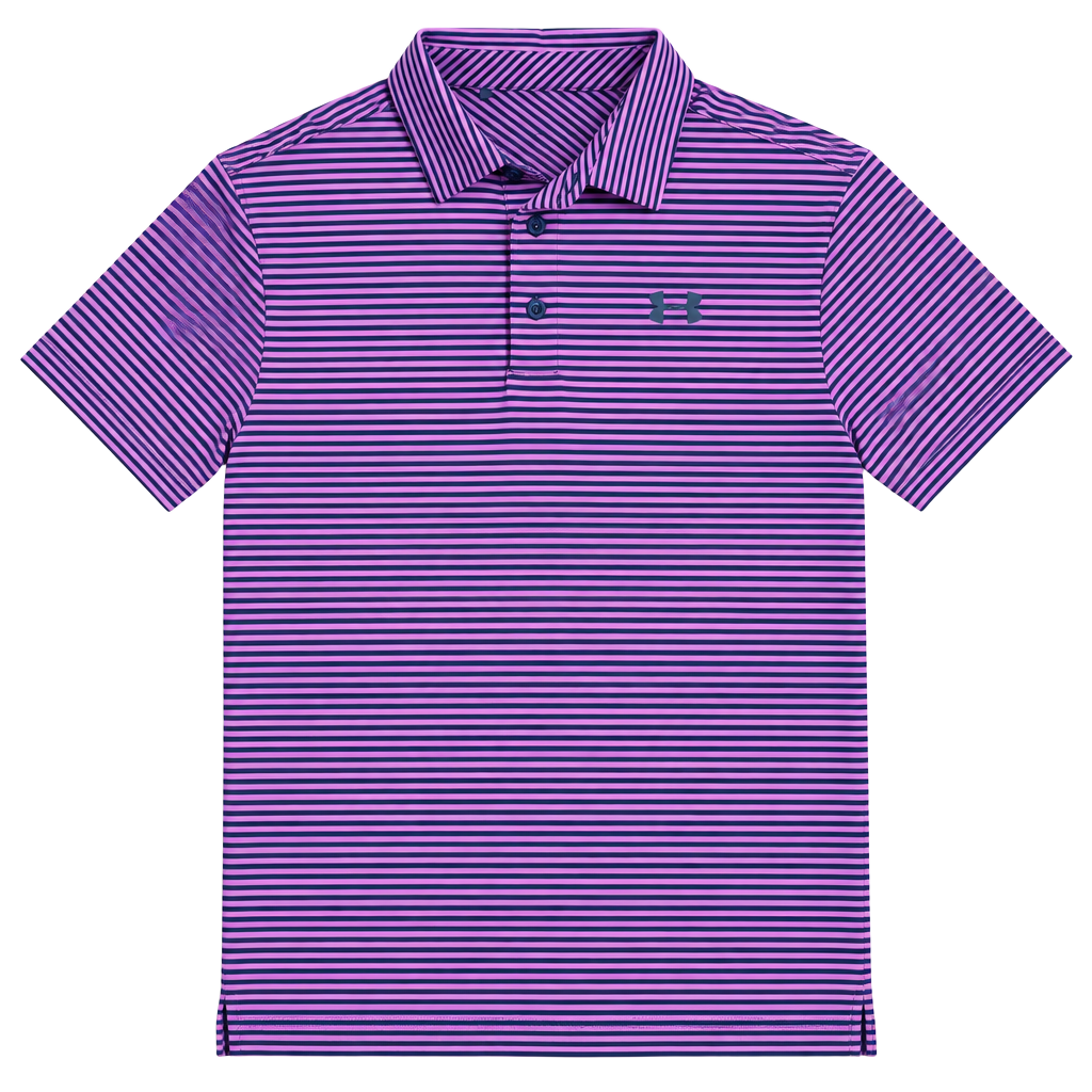 Under Armour Playoff Polo Size L Purple Striped Performance Golf Shirt 1