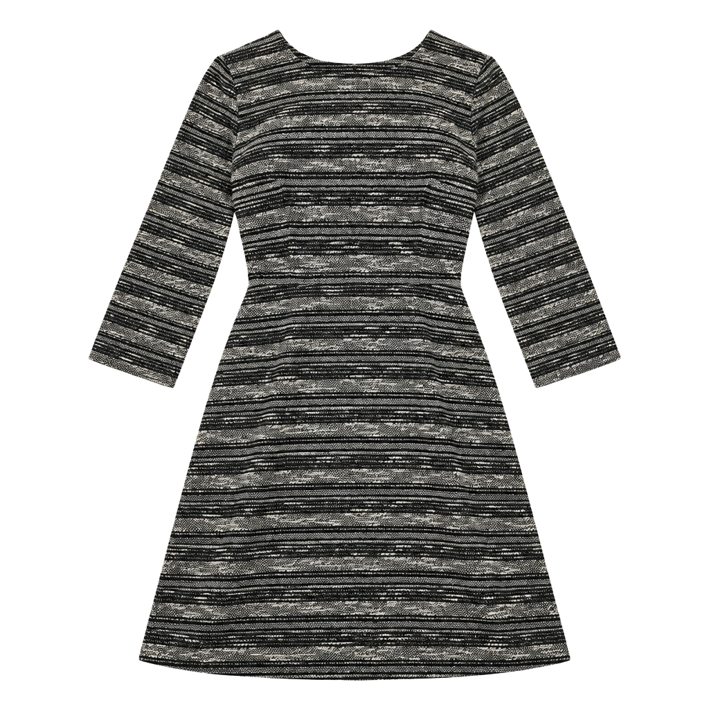 Ann Taylor LOFT Dress Size 6 Black White Striped Tweed A-Line Flare 1