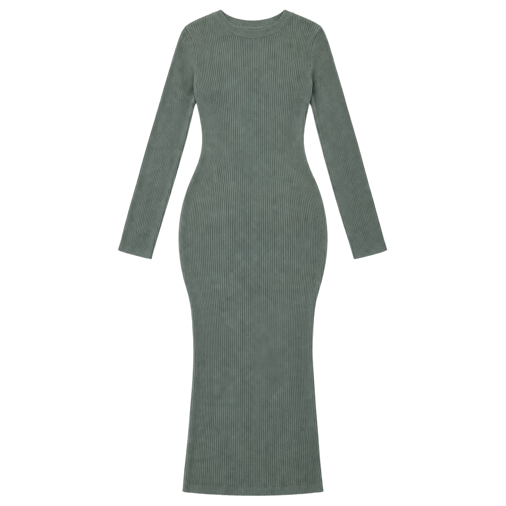 Nine West Sweater Dress Size XL Green Ribbed Long Sleeve Midi 1