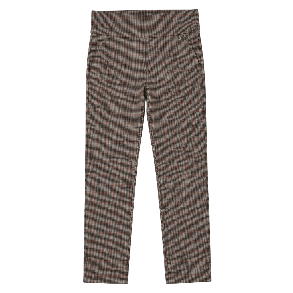 Anne Klein Plaid Pull-On Ankle Pants Women's Size 10 Houndstooth Red Brown 1