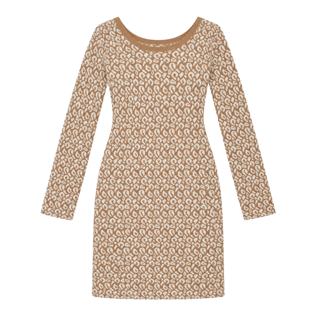 Banana Republic Print Sweater Dress Size L Tan Ivory Long Sleeve 1