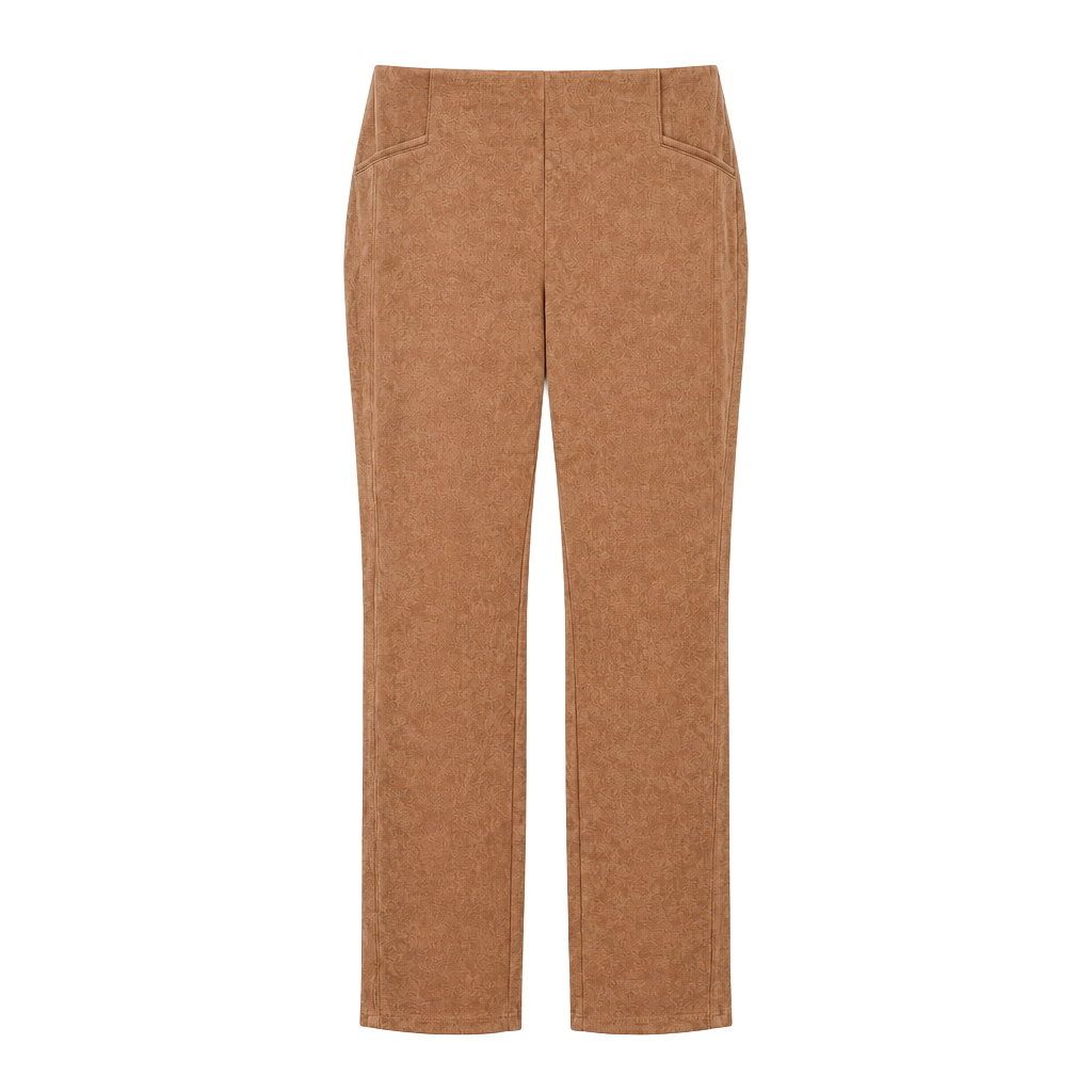 Zac & Rachel Faux Suede Pants Size L Camel Brown Pull On Leggings 1