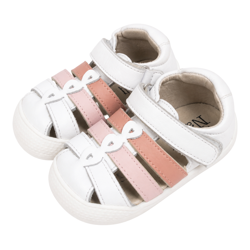Size 22 Euro/ Size 5 US. White and Pink Girls Leather Sandals Made in Spain 1