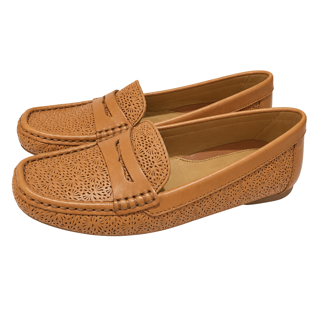 Womens Geox Perforated Leather Penny Loafers Tan Brown EU 37.5/US 7-7.5 1