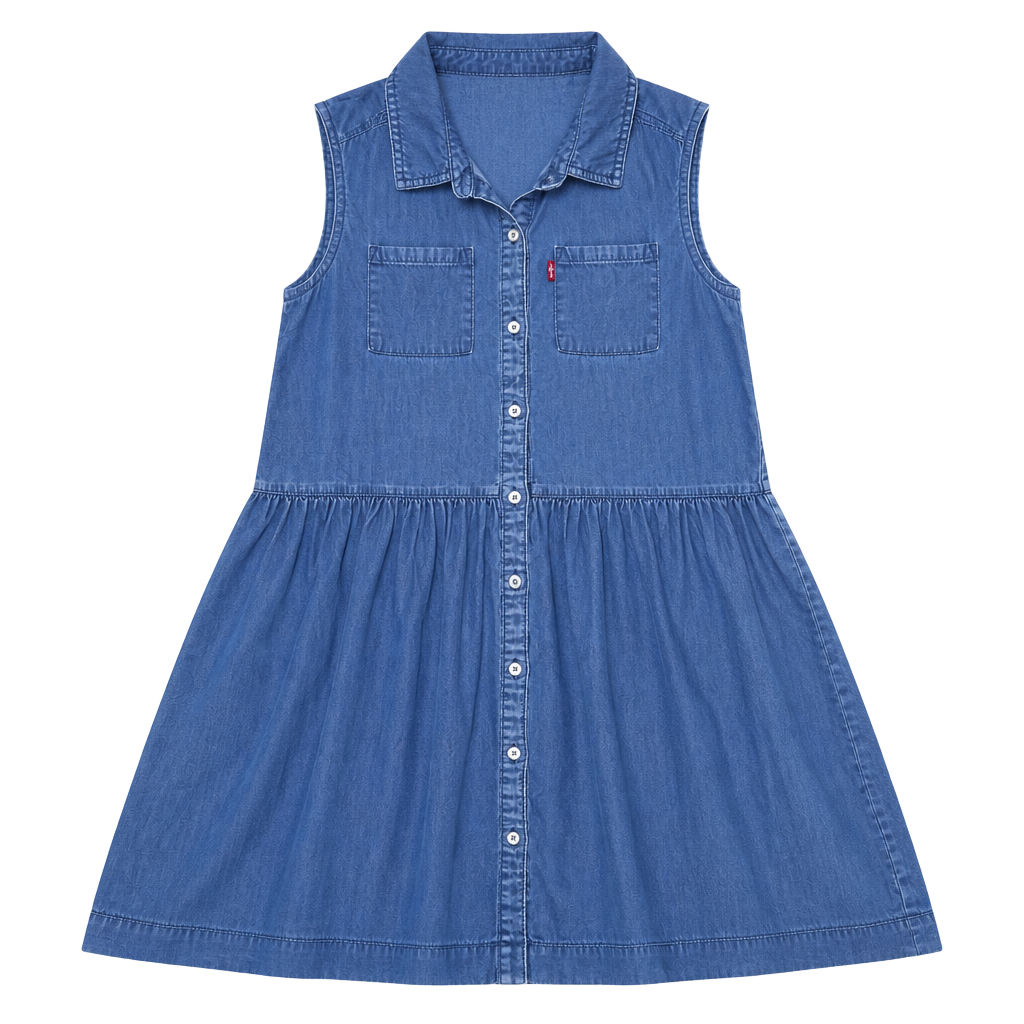 Size 10/12. Levi's Girls Denim Dress with Ruffled Sleeves and Button Front 1