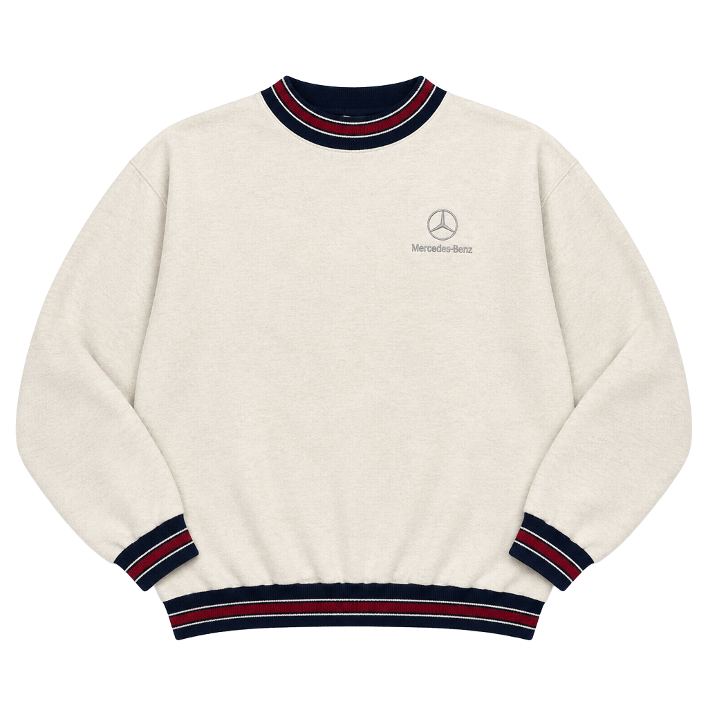 Vintage Mercedes Benz Off White / Navy / Red Trim Sweatshirt Size XL 1