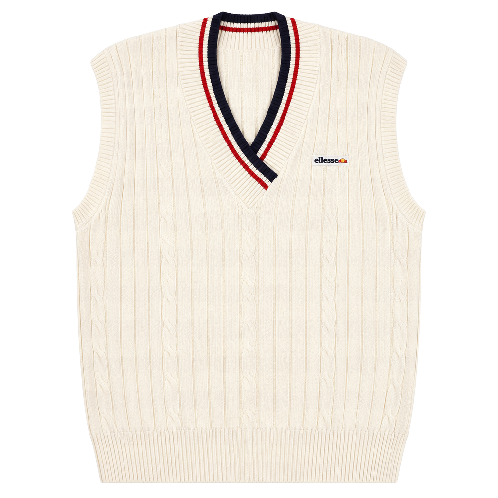 Vintage Ellesse 100% Mercerized Cotton Cable Knit Tennis Sweater Vest 1