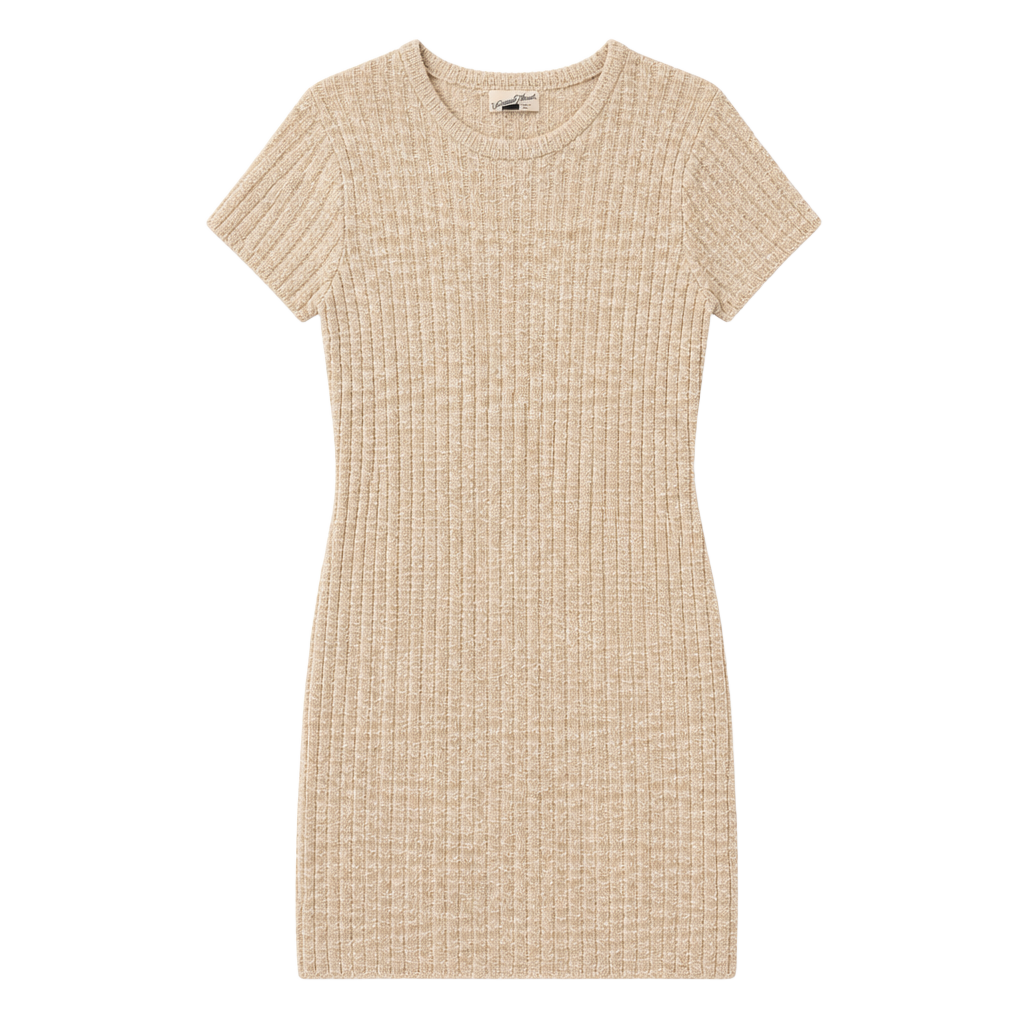 Universal Thread Women's Oatmeal Textured Knit Short Sleeve Bodycon Dress Size M 1