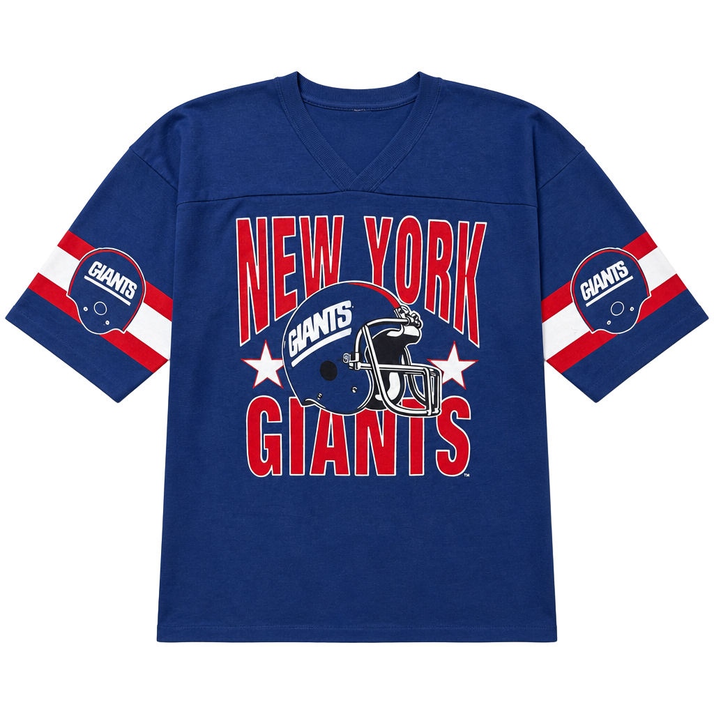 Vintage NFL New York Giants Graphic V-Neck T-Shirt Blue 1