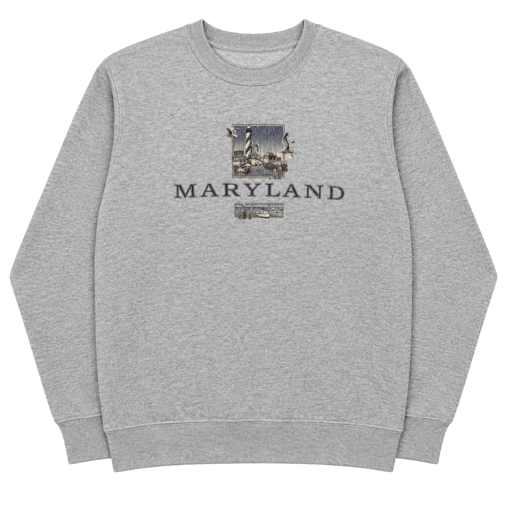 Vintage Maryland Destination Sweatshirt Size L Gray Lighthouse Crewneck 1