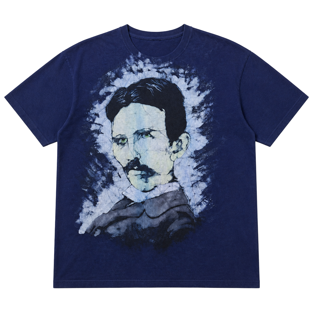 Nikola Tesla Vintage Portrait Graphic T-Shirt Blue 1