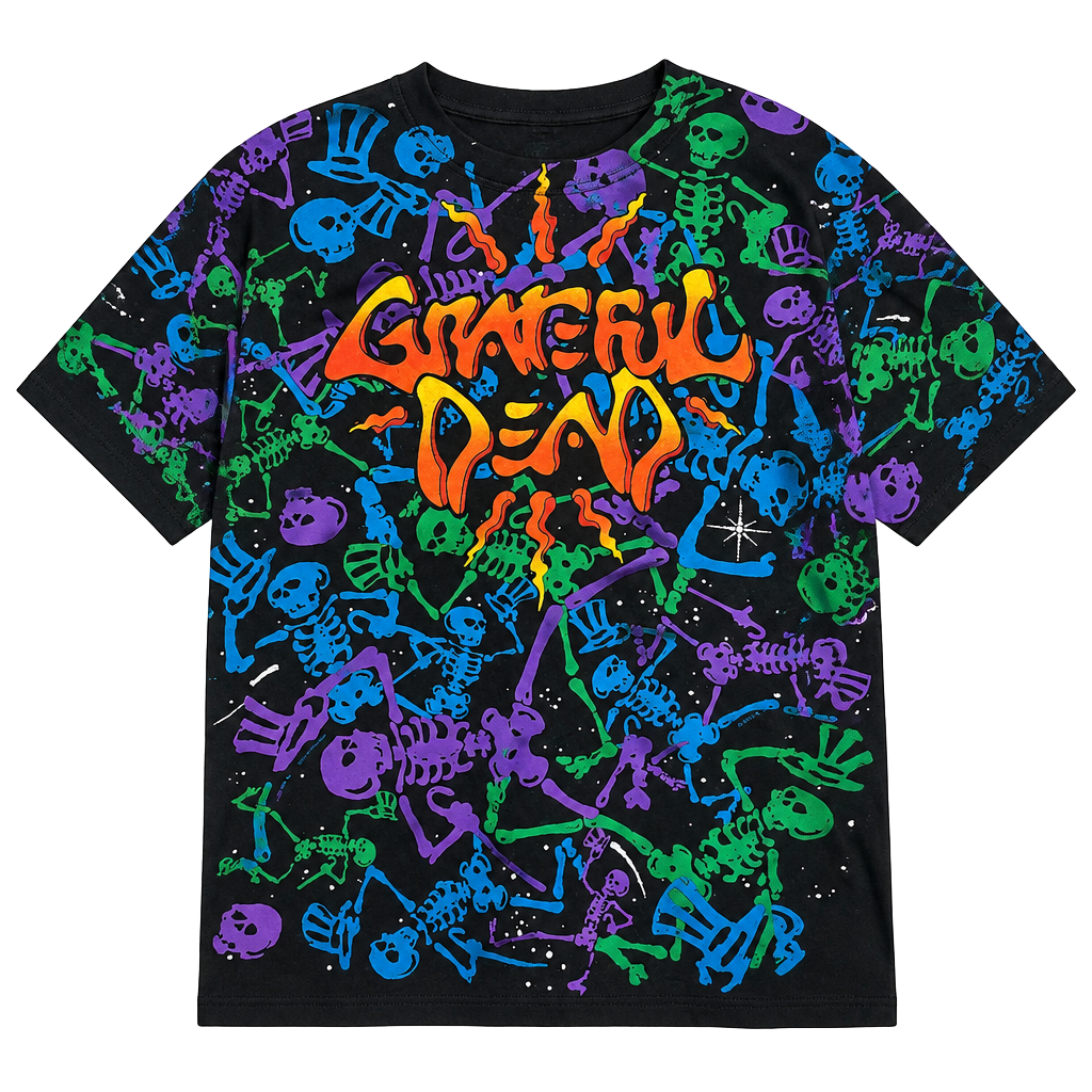 Liquid Blue Grateful Dead Dead Space Size 2XL Black Skeleton All Over Print T 1