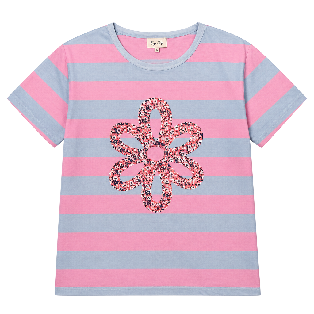 Sage + Fig Striped Floral Applique T-Shirt 1