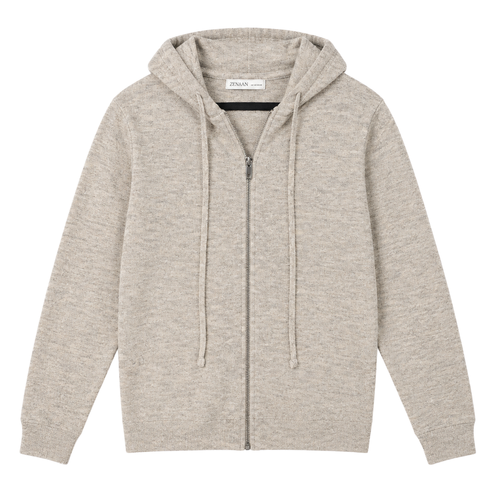 Zenana Knit Zip Up Hoodie Size L Beige Heather Sweater 1