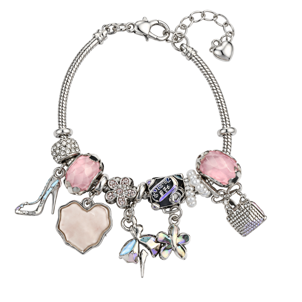 Pink and purple bracelet w charms 1