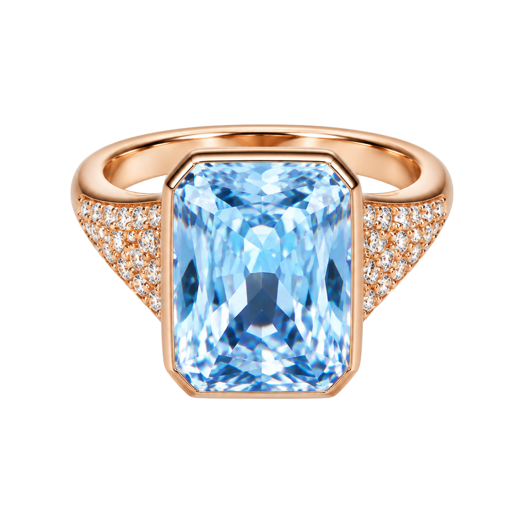 Bomb Party Ring Size 9 Rose Gold Tone Emerald Cut Light Blue Stone 1