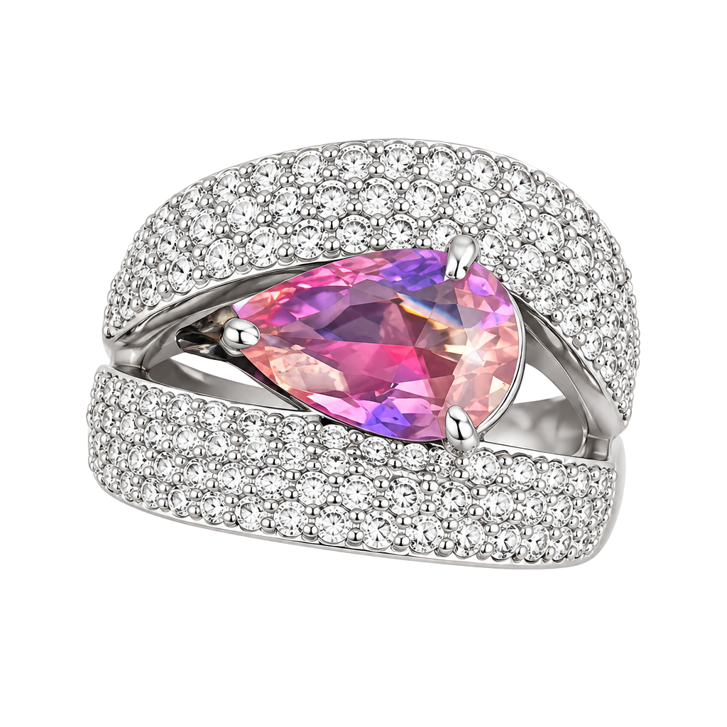 Bomb Party Ring Size 6 Pink Stone Pavé Silver-Tone 1
