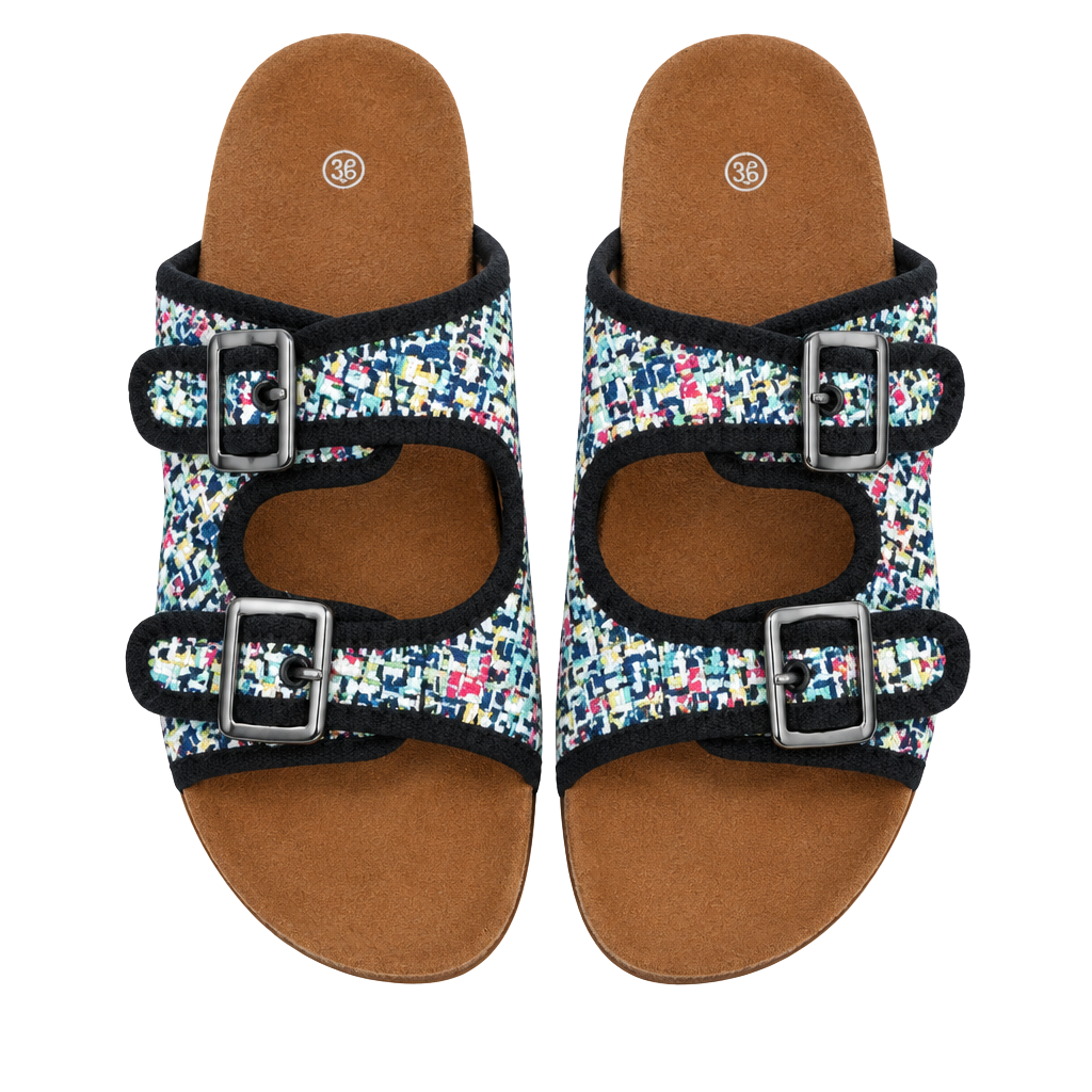 Bernie Mev Slide Sandal Size 39 Multi Woven Buckle 1