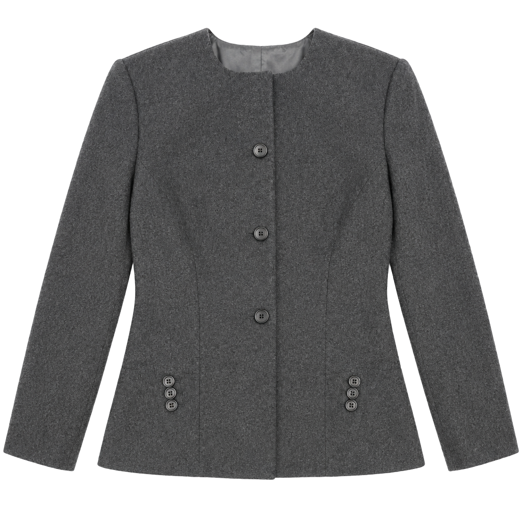 Max Mara Womens Gray 100% Virgin Wool Collarless Blazer Jacket Size 14 1