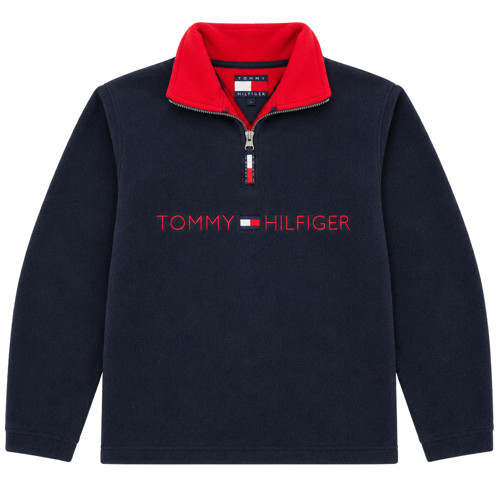 Tommy Hilfiger Vintage 90s Y2K Navy Red Quarter Zip Fleece Pullover XL 1