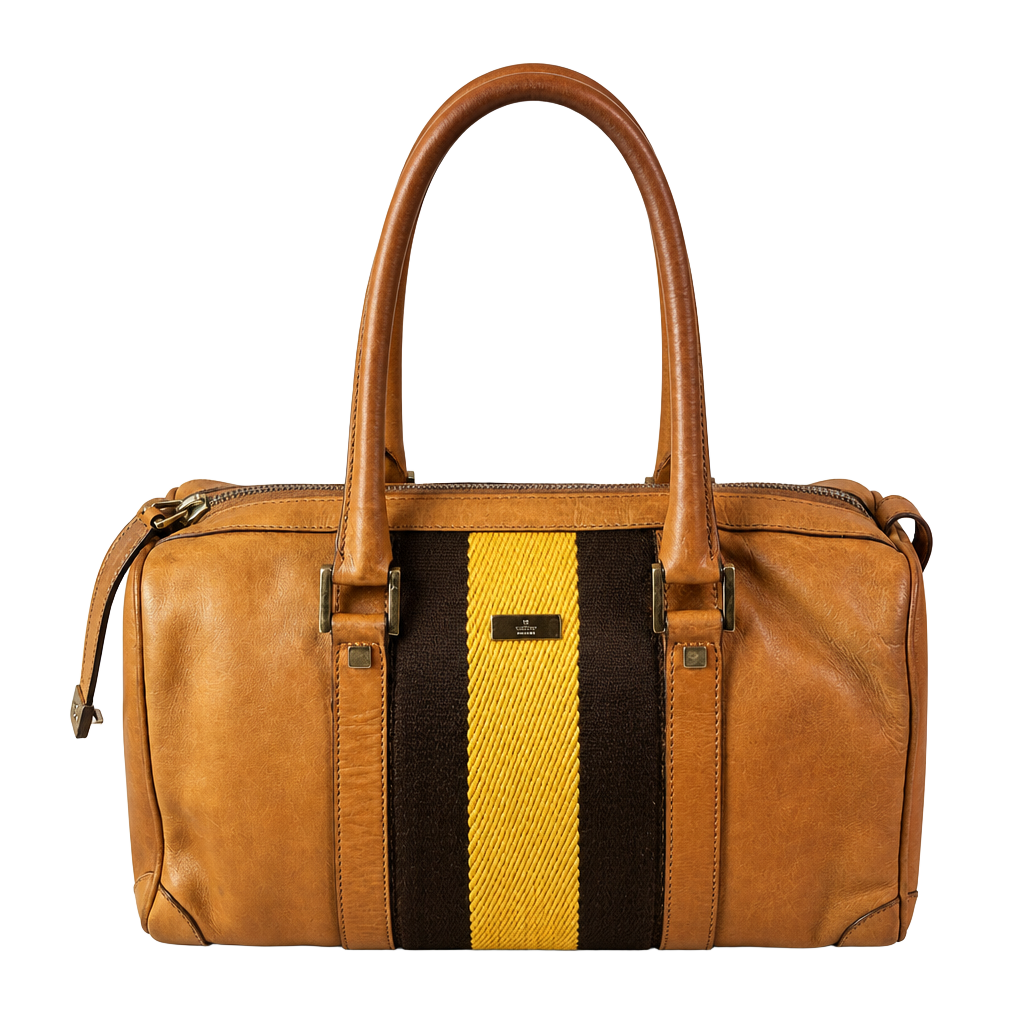 Vintage Gucci Sherry Line Leather Boston Bag Tan Brown 1