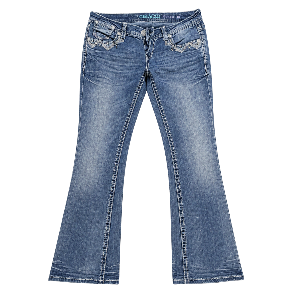 Grace in LA Boot Cut Jeans Women's Size 28 Embellished Aztec Pockets 1