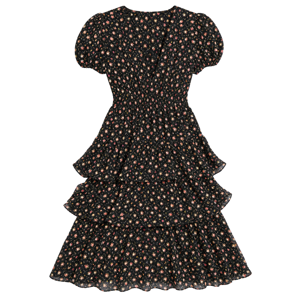 Floral Dress Wayf Midi Dress WAYF Black Floral Tiered Midi Dress By WAYF deep V neck size medium 1