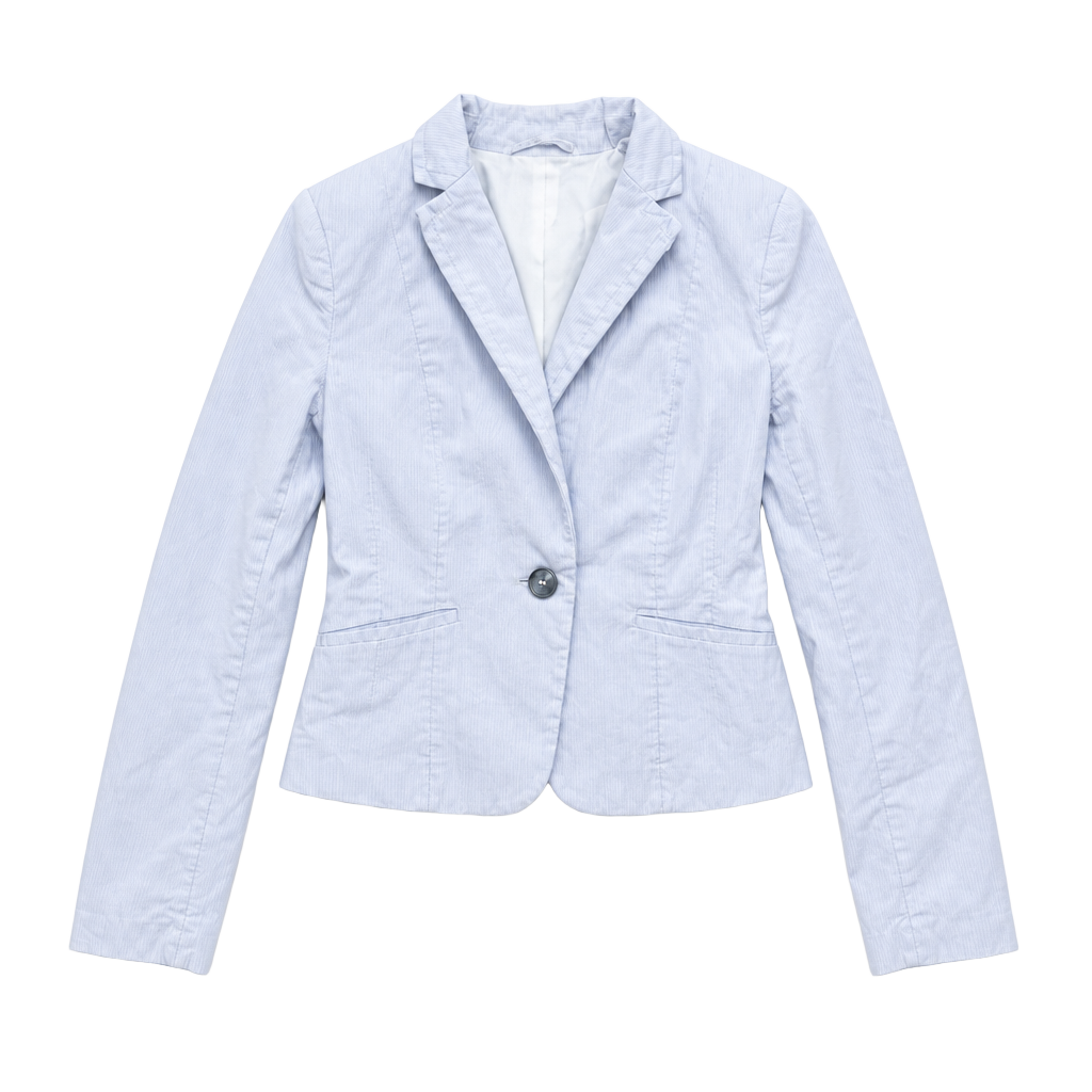 H&M Women's Light Blue Striped Cotton Blend Fitted Blazer 1