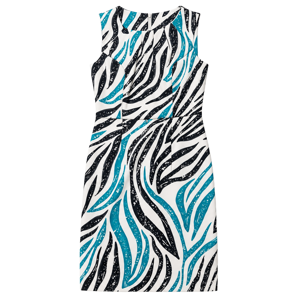 Dressbarn Teal and Black Zebra Print Sleeveless Office Dress Size 4 1