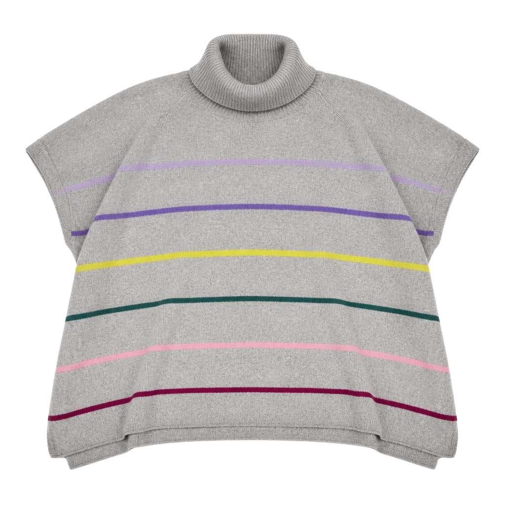 LOFT Oversized Soft & Cozy Gray Striped Turtleneck Poncho Sweater Medium Large 1