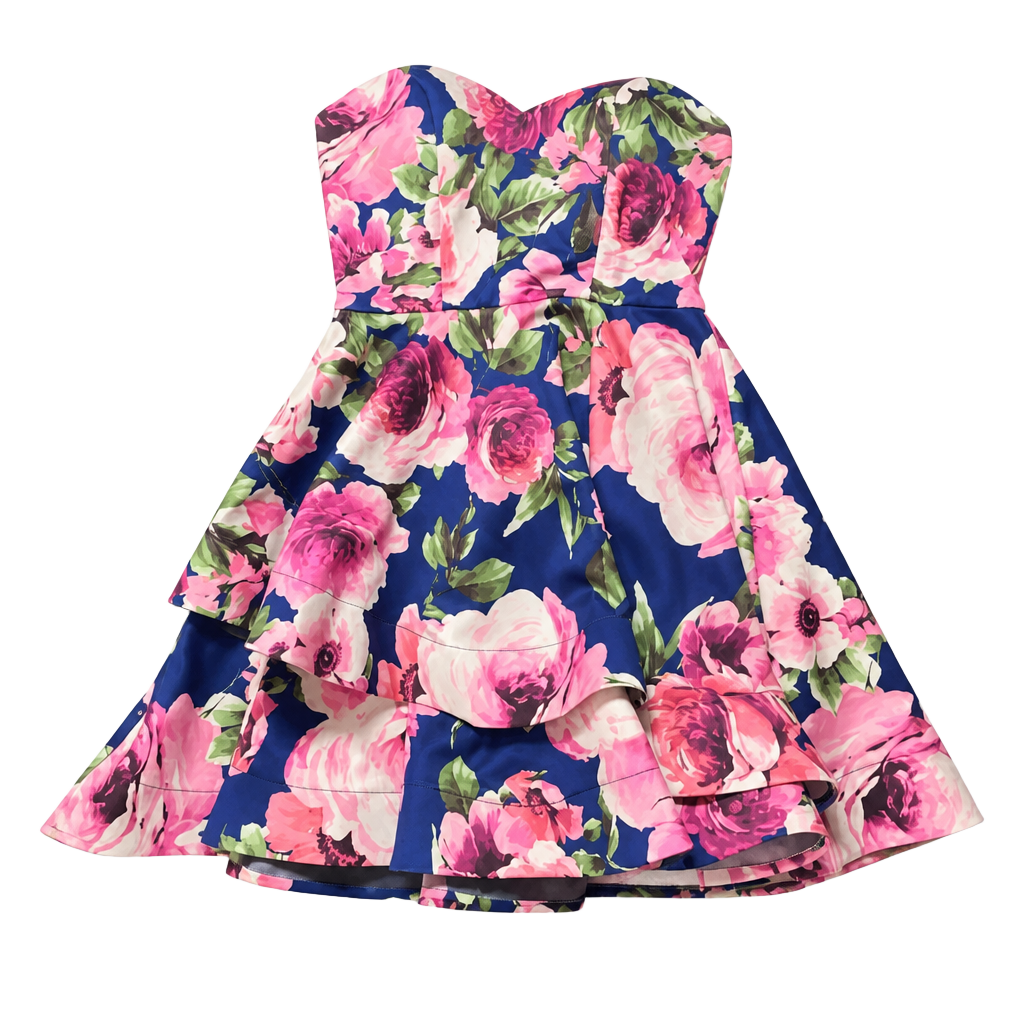 B. Darlin Floral Print Strapless Tiered Skirt Cocktail Dress size 7/8 1