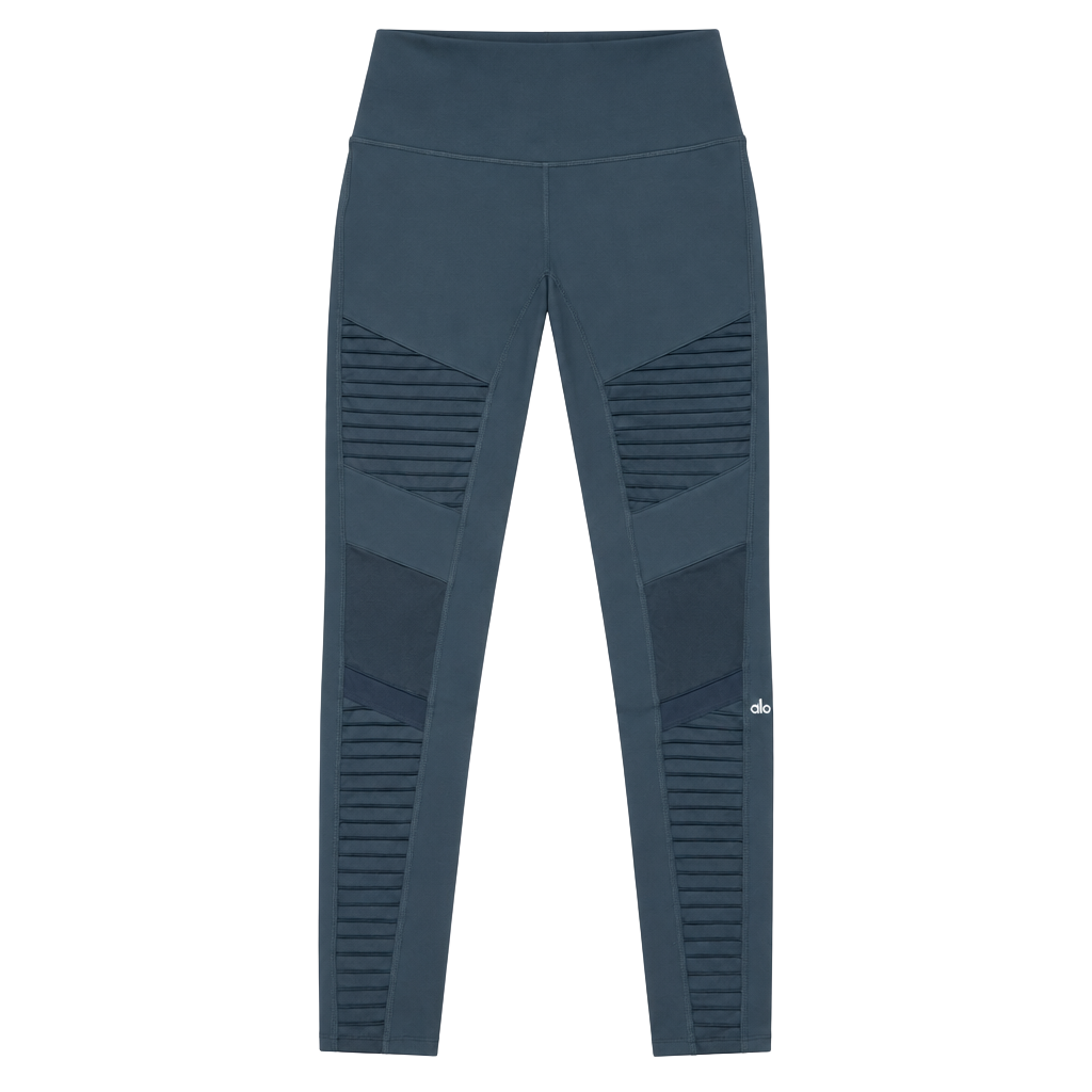 Alo Yoga High Rise Moto Leggings Size S Gray Ribbed Panels 1