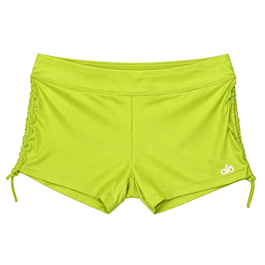 Alo Yoga Ruched Shorts Size M Neon Yellow Athletic 1
