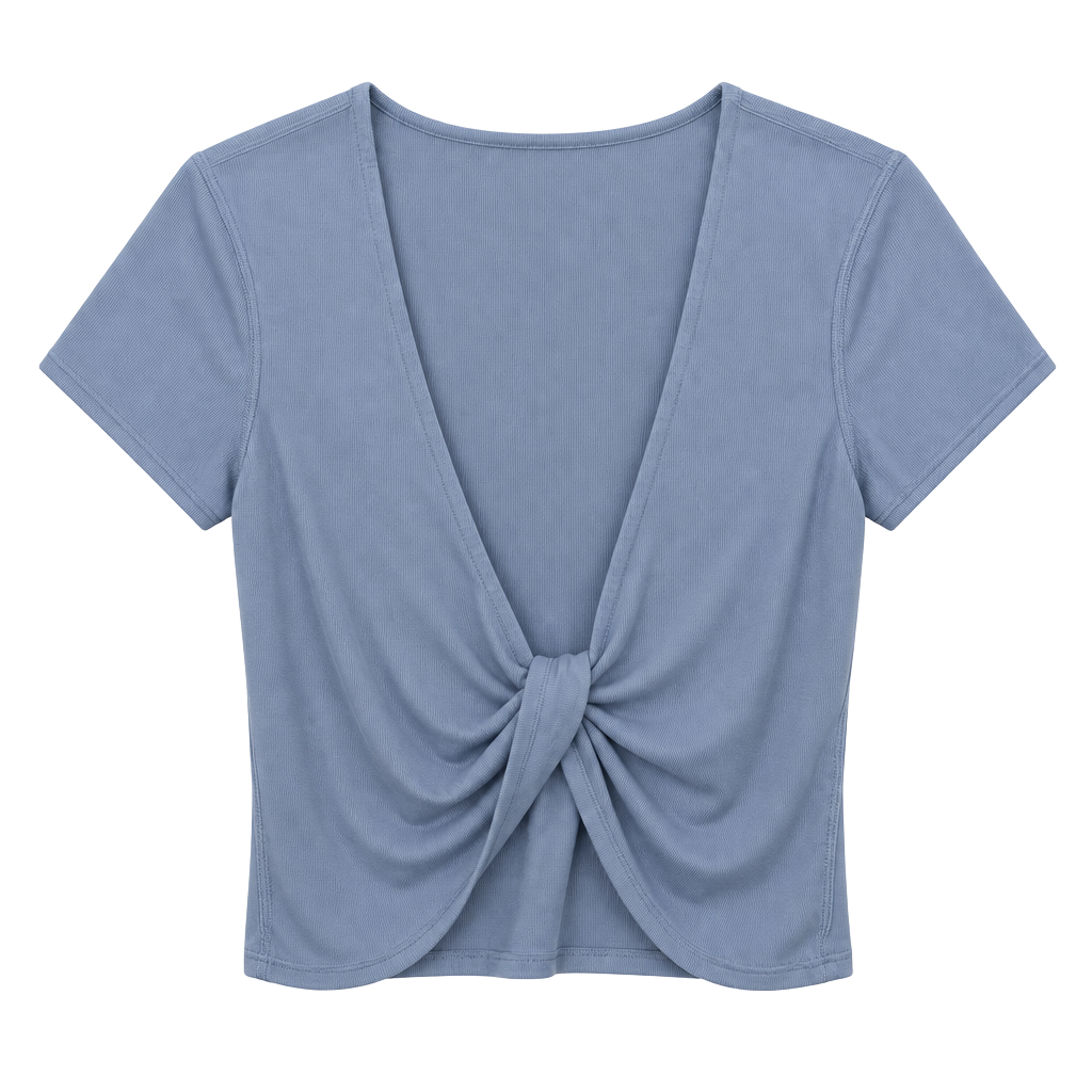 Lululemon Twist Front Crop Top Dusty Blue Ribbed Knit Short Sleeve Tee 1