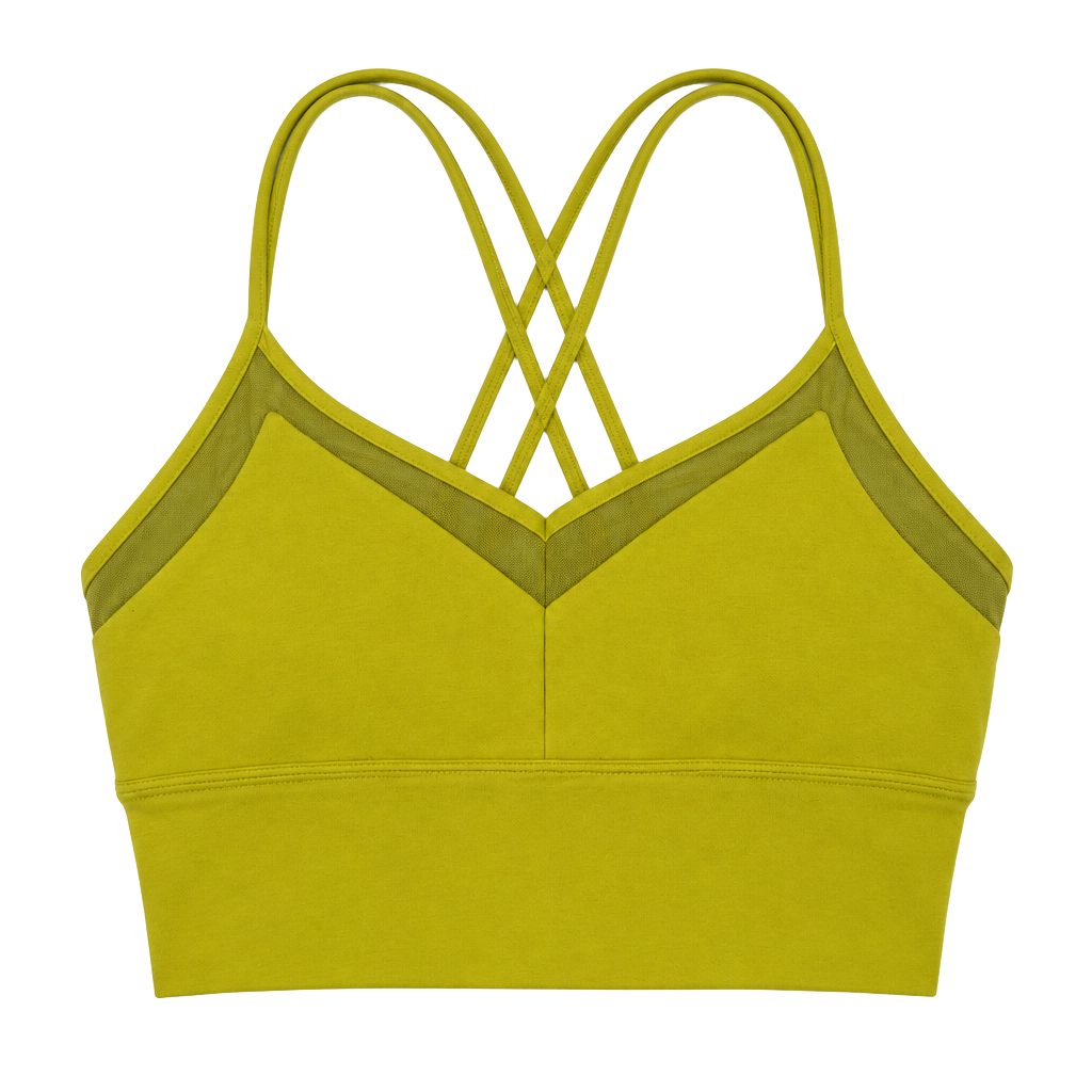 Alo Yoga Sports Bra Size M Yellow Mesh Criss Cross Strappy Longline 1