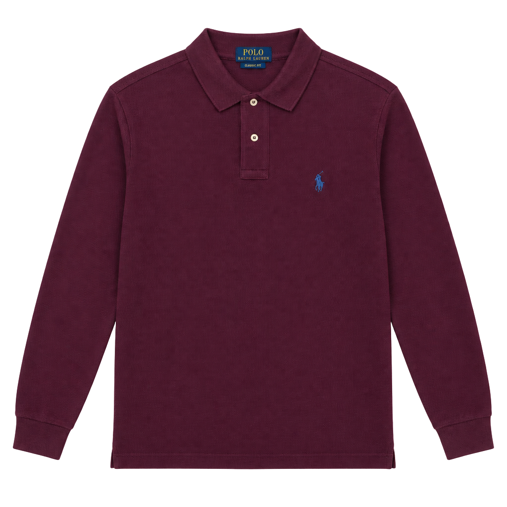 Men Polo Ralph Lauren Classic Fit Long Sleeve Polo Shirt Size L Burgundy 1
