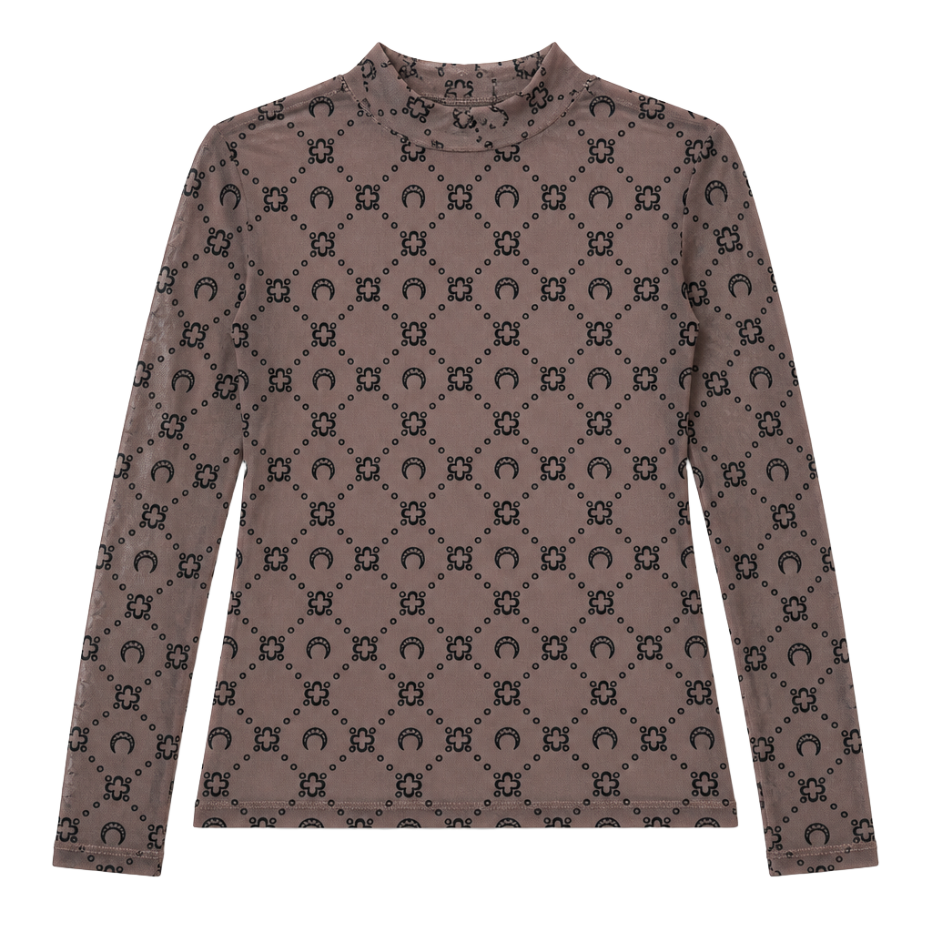 Marine Serre Moonogram Flocked Mesh Highneck Top Size S Brown 1