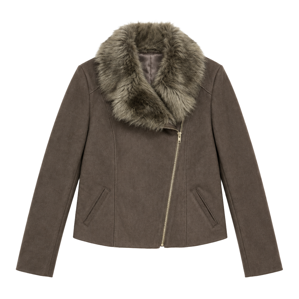 Dennis Basso Women's Faux Suede Fur Collar Jacket Size S Brown NWT 1