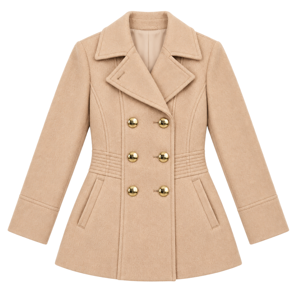 Kenneth Cole New York Pea Coat Size 6 Beige Wool Blend Double Breasted 1