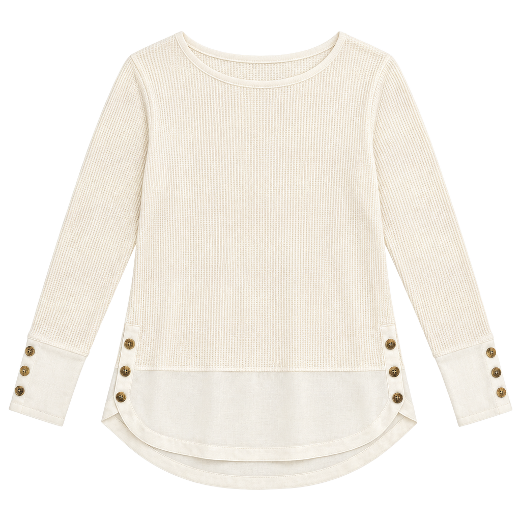 Calvin Klein NWT Alabaster Textured High Low Tunic Sweater Gold Buttons L 1